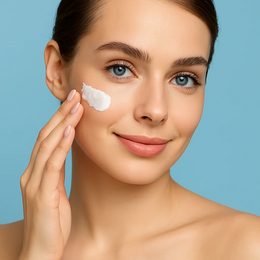 Mujer aplicándose crema hidratante facial