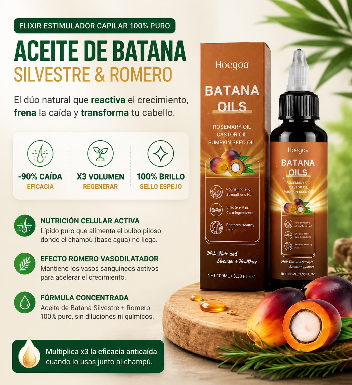 Aceite de Batana 100ml — Crecimiento Capilar Natural y Reparación Profunda